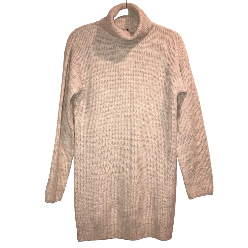 New Knit Sweater Dress Turtle Neck Woman’s Khaki Oatmeal Cream Small SHE…